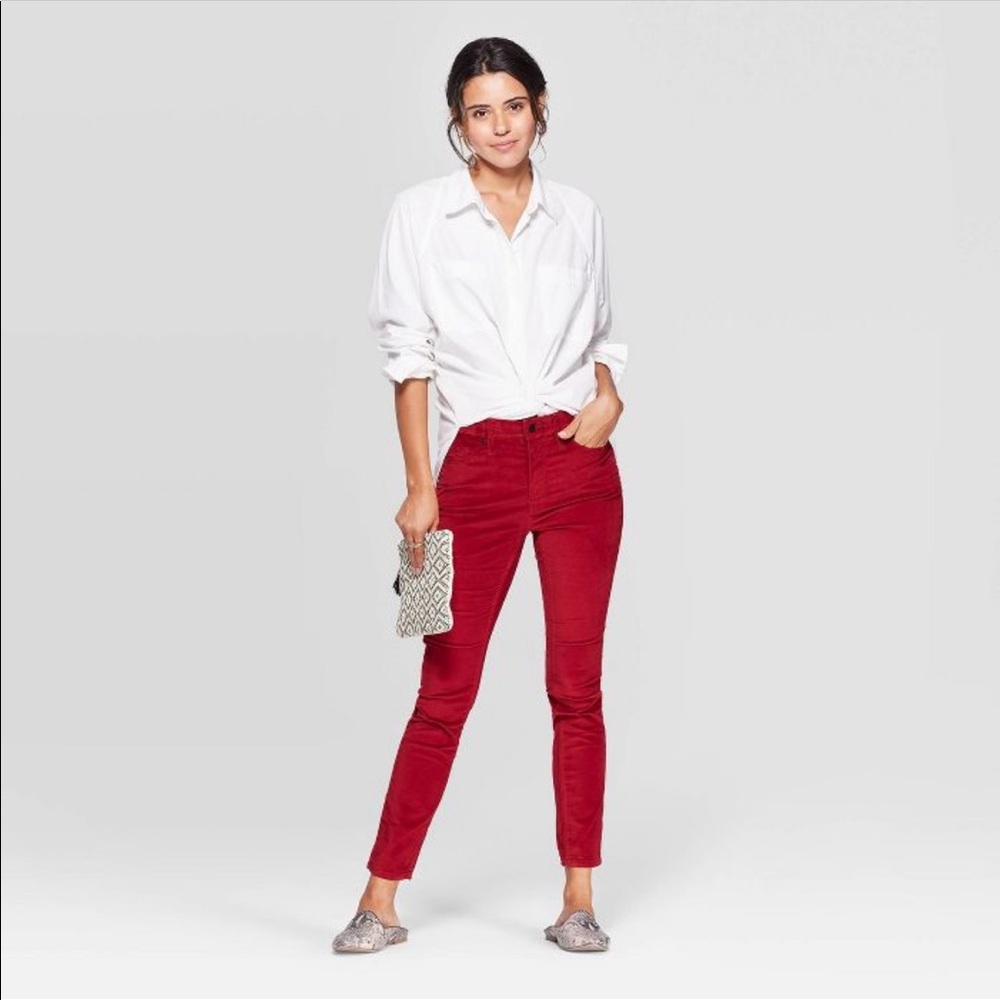 universal thread velvet red high rise skinny jeans
